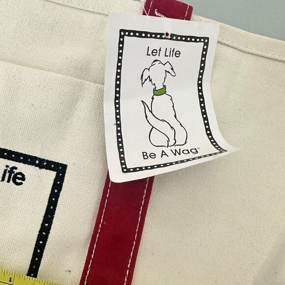 Canvas Tote Bag With Red Trim "Let Life Be A Wag" Design - Picture 2 of 7